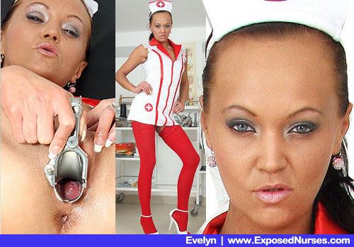 Skimpy Woman in Nurse Costume, Carmine Stockings and Steep Heels